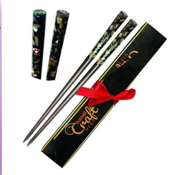 Wooden Hair chopsticks, The Head of Top Inlay with Mother of Pearl by Hand